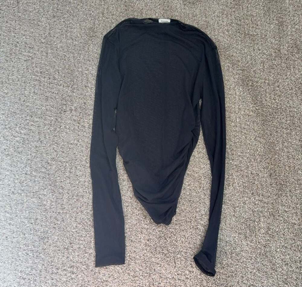 Abercrombie & Fitch Black Mesh Ruched Long Sleeve Top Size XS